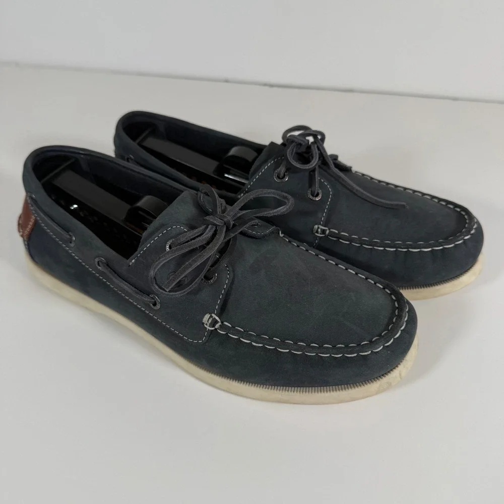 Johnston & Murphy Boat Shoes Size 6M Navy Blue Leather Preppy Nautical Classic